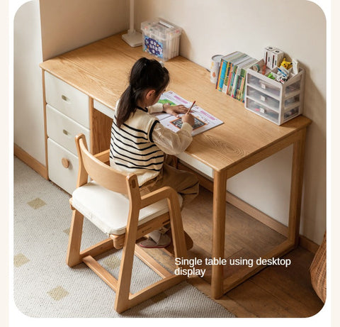 Oak Solid Wood Children’s Study Desk with Bookshelf Modern Light Wood Storage Table