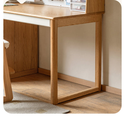 Oak Solid Wood Children’s Study Desk with Bookshelf Modern Light Wood Storage Table
