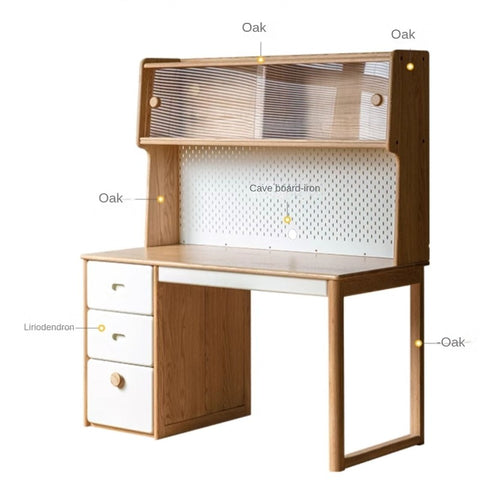 Oak Solid Wood Children’s Study Desk with Bookshelf Modern Light Wood Storage Table