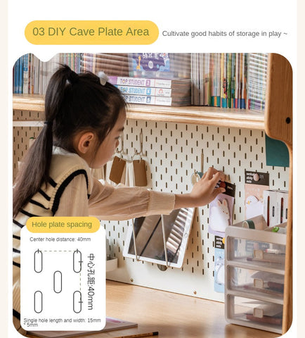 Oak Solid Wood Children’s Study Desk with Bookshelf Modern Light Wood Storage Table