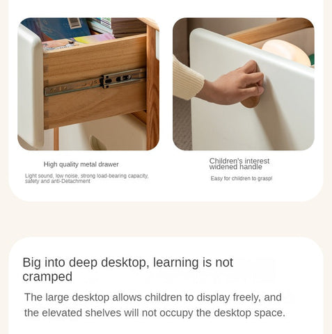 Oak Solid Wood Children’s Study Desk with Bookshelf Modern Light Wood Storage Table