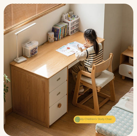 Oak Solid Wood Children’s Study Desk with Bookshelf Modern Light Wood Storage Table