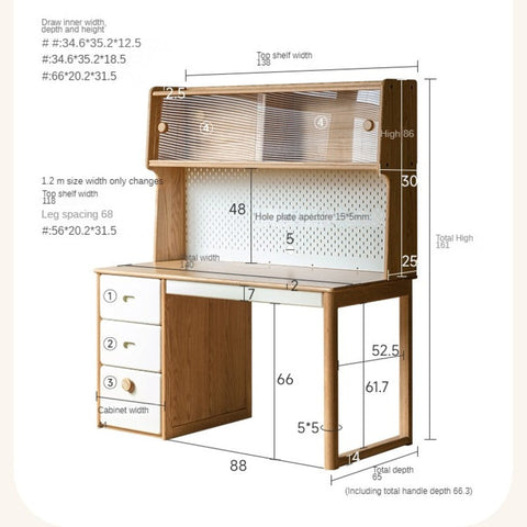 Oak Solid Wood Children’s Study Desk with Bookshelf Modern Light Wood Storage Table