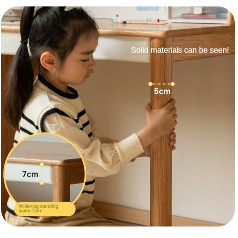 Oak Solid Wood Children’s Study Desk with Bookshelf Modern Light Wood Storage Table