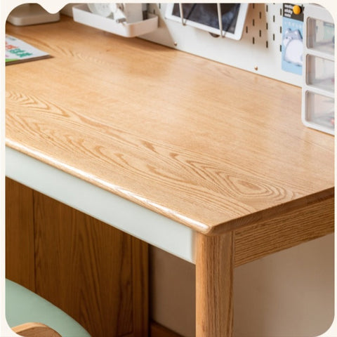Oak Solid Wood Children’s Study Desk with Bookshelf Modern Light Wood Storage Table