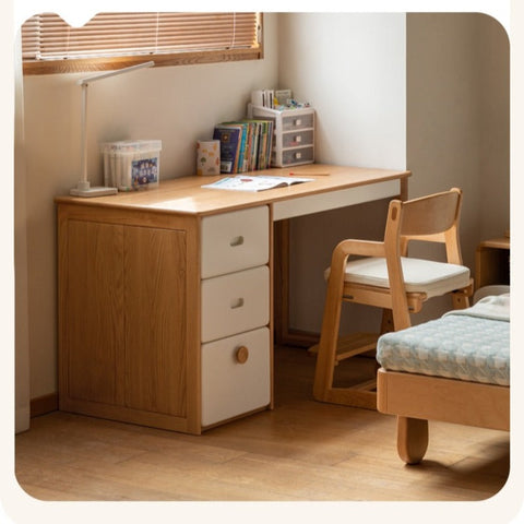 Oak Solid Wood Children’s Study Desk with Bookshelf Modern Light Wood Storage Table