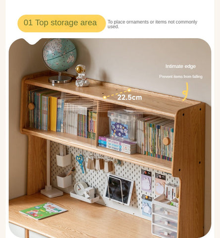 Oak Solid Wood Children’s Study Desk with Bookshelf Modern Light Wood Storage Table