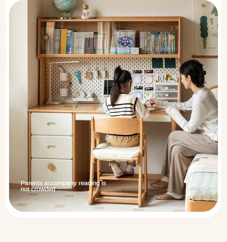 Oak Solid Wood Children’s Study Desk with Bookshelf Modern Light Wood Storage Table