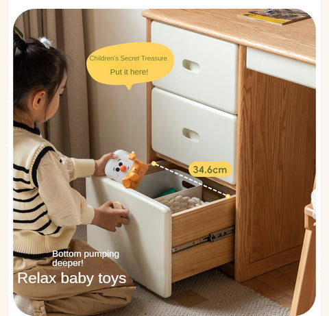 Oak Solid Wood Children’s Study Desk with Bookshelf Modern Light Wood Storage Table