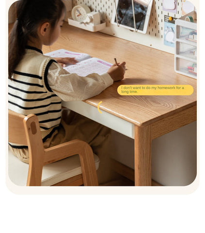 Oak Solid Wood Children’s Study Desk with Bookshelf Modern Light Wood Storage Table