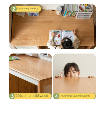Oak Solid Wood Children’s Study Desk with Bookshelf Modern Light Wood Storage Table