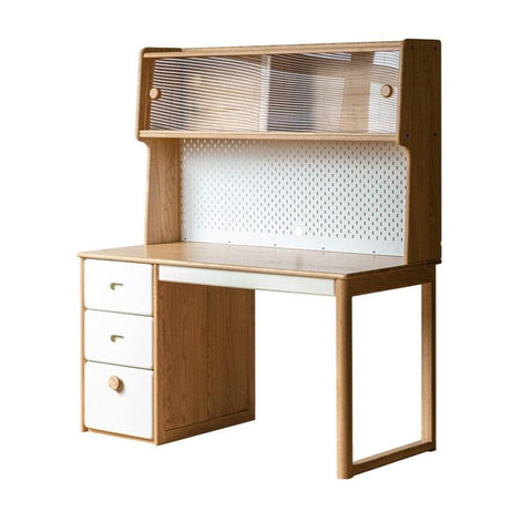 Oak Solid Wood Children’s Study Desk with Bookshelf Modern Light Wood Storage Table