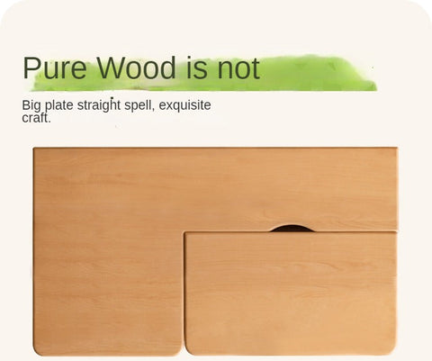 Beech Solid Wood Hand Crank Height Adjustable Study Desk for Children Natural Finish with Storage Basket