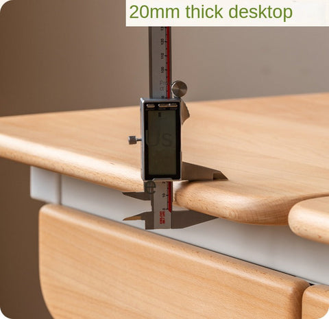 Beech Solid Wood Hand Crank Height Adjustable Study Desk for Children Natural Finish with Storage Basket