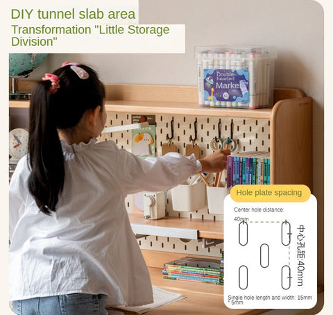 Beech Solid Wood Hand Crank Height Adjustable Study Desk for Children Natural Finish with Storage Basket