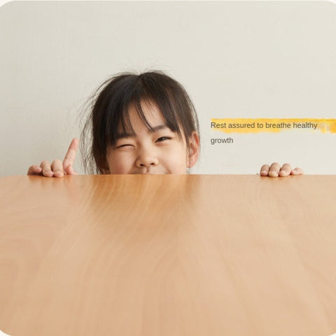 Beech Solid Wood Hand Crank Height Adjustable Study Desk for Children Natural Finish with Storage Basket