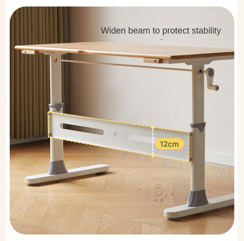 Beech Solid Wood Adjustable Liftable Study Desk for Children Natural Finish Modern Minimalist