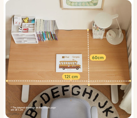 Beech Solid Wood Adjustable Liftable Study Desk for Children Natural Finish Modern Minimalist