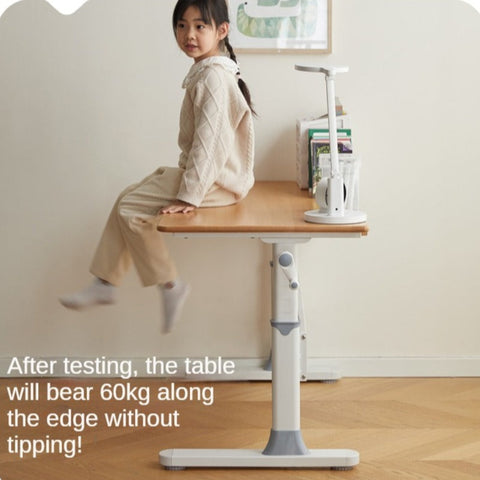 Beech Solid Wood Adjustable Liftable Study Desk for Children Natural Finish Modern Minimalist