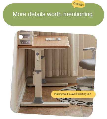 Beech Solid Wood Adjustable Liftable Study Desk for Children Natural Finish Modern Minimalist