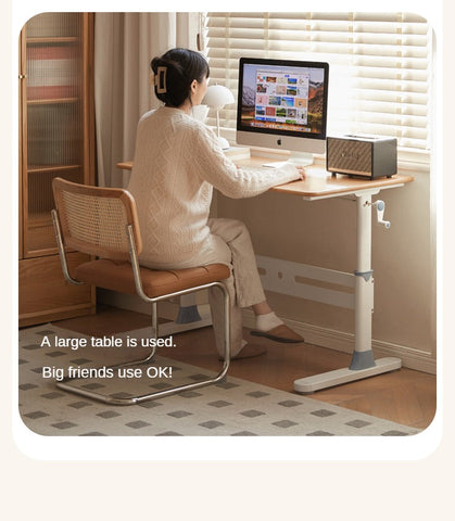 Beech Solid Wood Adjustable Liftable Study Desk for Children Natural Finish Modern Minimalist