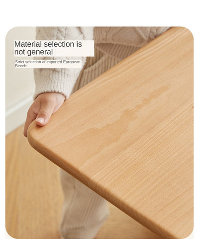 Beech Solid Wood Adjustable Liftable Study Desk for Children Natural Finish Modern Minimalist