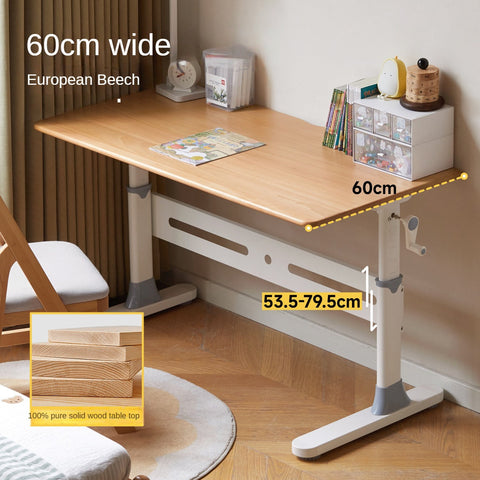 Beech Solid Wood Adjustable Liftable Study Desk for Children Natural Finish Modern Minimalist