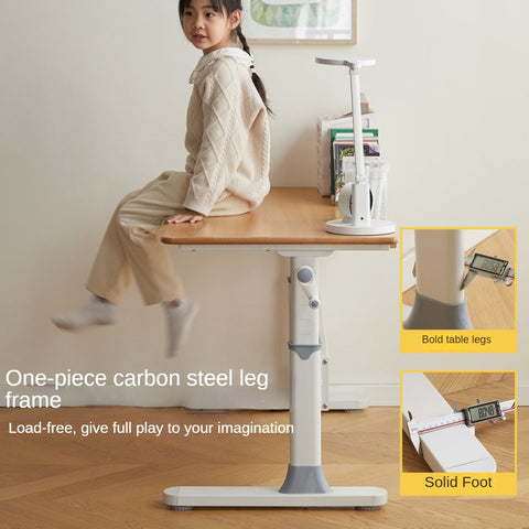 Beech Solid Wood Adjustable Liftable Study Desk for Children Natural Finish Modern Minimalist