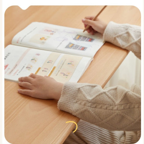 Beech Solid Wood Adjustable Liftable Study Desk for Children Natural Finish Modern Minimalist