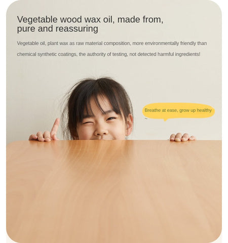 Beech Solid Wood Adjustable Liftable Study Desk for Children Natural Finish Modern Minimalist