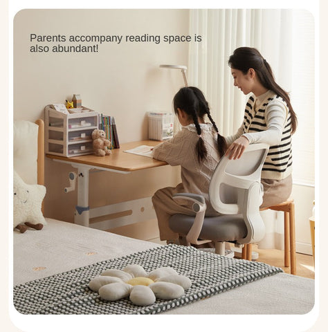 Beech Solid Wood Adjustable Liftable Study Desk for Children Natural Finish Modern Minimalist