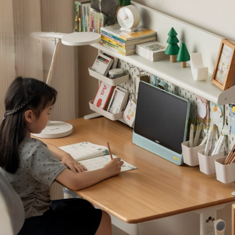 Beech Solid Wood Adjustable Liftable Study Desk for Children Natural Finish Modern Minimalist