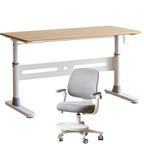 Beech Solid Wood Adjustable Liftable Study Desk for Children Natural Finish Modern Minimalist