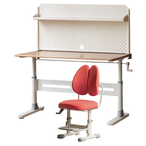 Beech Solid Wood Adjustable Liftable Study Desk for Children Natural Finish Modern Minimalist
