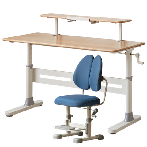 Beech Solid Wood Adjustable Liftable Study Desk for Children Natural Finish Modern Minimalist