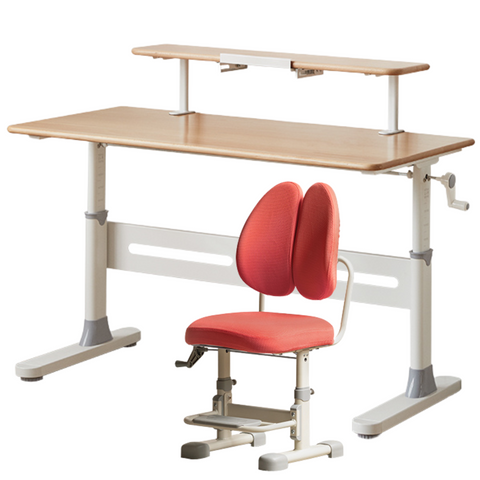 Beech Solid Wood Adjustable Liftable Study Desk for Children Natural Finish Modern Minimalist