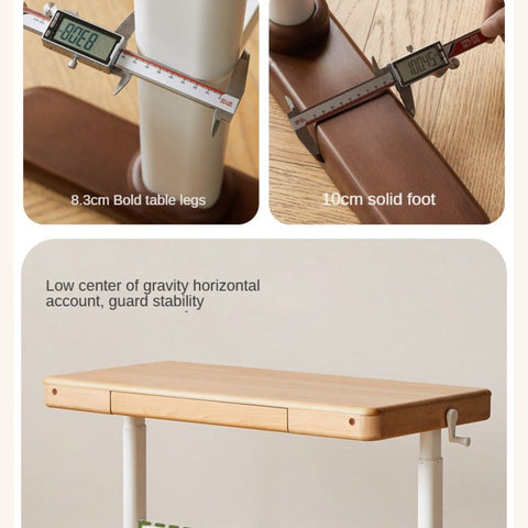 Beech Solid Wood Adjustable Children Study Table Hand Crank Lift Writing Desk Walnut Frame Modern Design