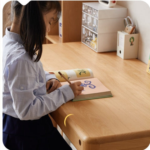 Beech Solid Wood Adjustable Children Study Table Hand Crank Lift Writing Desk Walnut Frame Modern Design