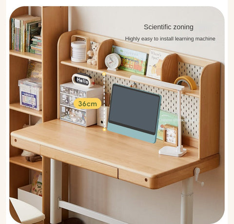 Beech Solid Wood Adjustable Children Study Table Hand Crank Lift Writing Desk Walnut Frame Modern Design