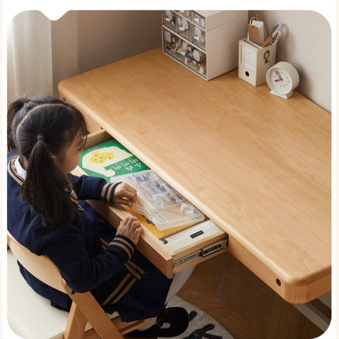 Beech Solid Wood Adjustable Children Study Table Hand Crank Lift Writing Desk Walnut Frame Modern Design