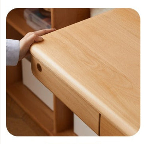 Beech Solid Wood Adjustable Children Study Table Hand Crank Lift Writing Desk Walnut Frame Modern Design