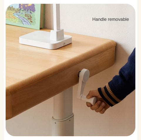 Beech Solid Wood Adjustable Children Study Table Hand Crank Lift Writing Desk Walnut Frame Modern Design
