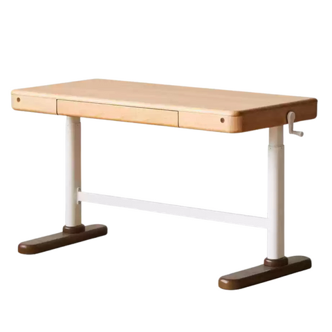 Beech Solid Wood Adjustable Children Study Table Hand Crank Lift Writing Desk Walnut Frame Modern Design