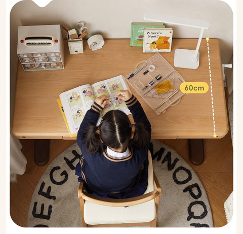 Beech Solid Wood Adjustable Children Study Desk Natural Finish Lift for Home Primary School