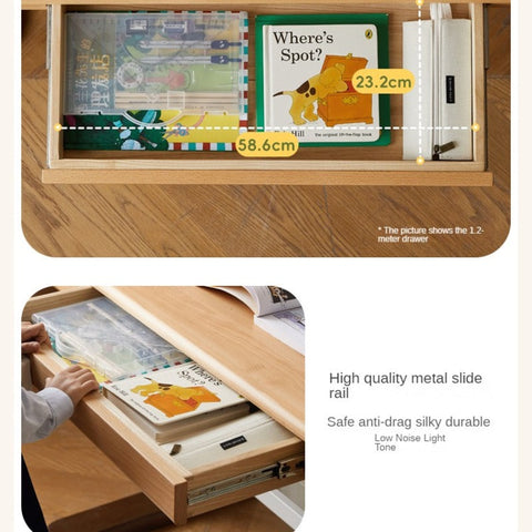 Beech Solid Wood Adjustable Children Study Desk Natural Finish Lift for Home Primary School