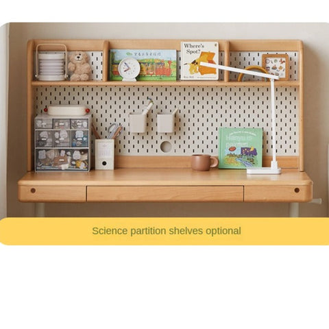 Beech Solid Wood Adjustable Children Study Desk Natural Finish Lift for Home Primary School