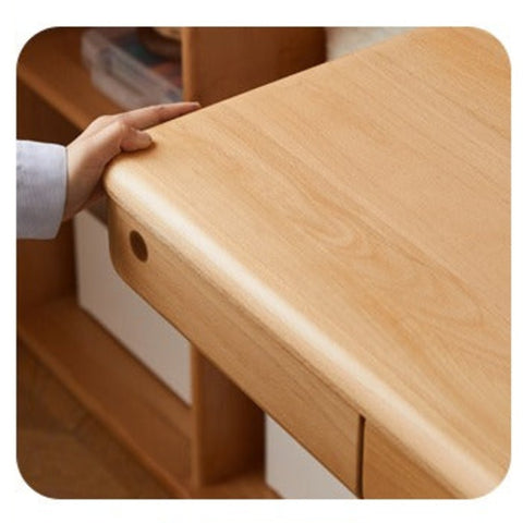 Beech Solid Wood Adjustable Children Study Desk Natural Finish Lift for Home Primary School
