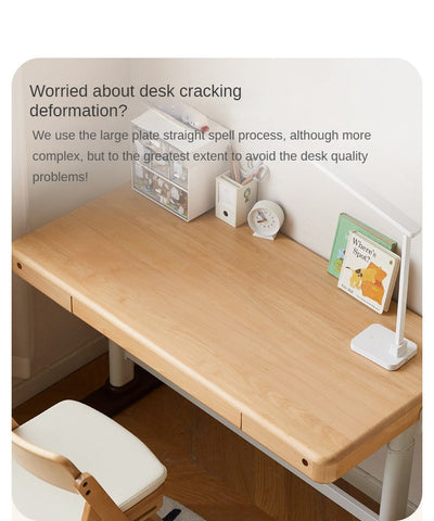 Beech Solid Wood Adjustable Children Study Desk Natural Finish Lift for Home Primary School