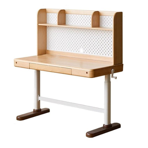 Beech Solid Wood Adjustable Children Study Desk Natural Finish Lift for Home Primary School