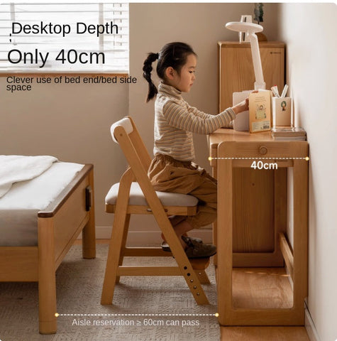 Beech Solid Wood Adjustable Height Study Desk Natural Finish Liftable Writing Table for Home & Office